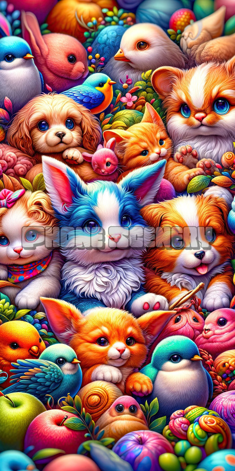 Adorable Collection of Colorful Pets and Animals in a Vibrant Scene