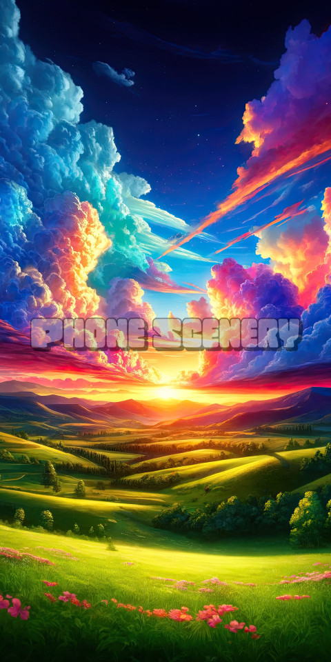 Vibrant Sunset over a Majestic and Serene Landscape
