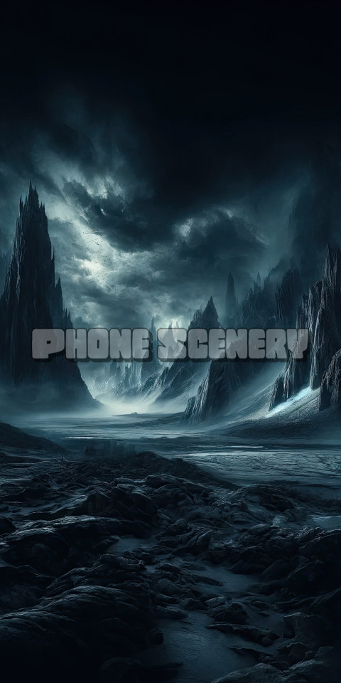 Dark and Atmospheric Mountainous Landscape with Foreboding Skies